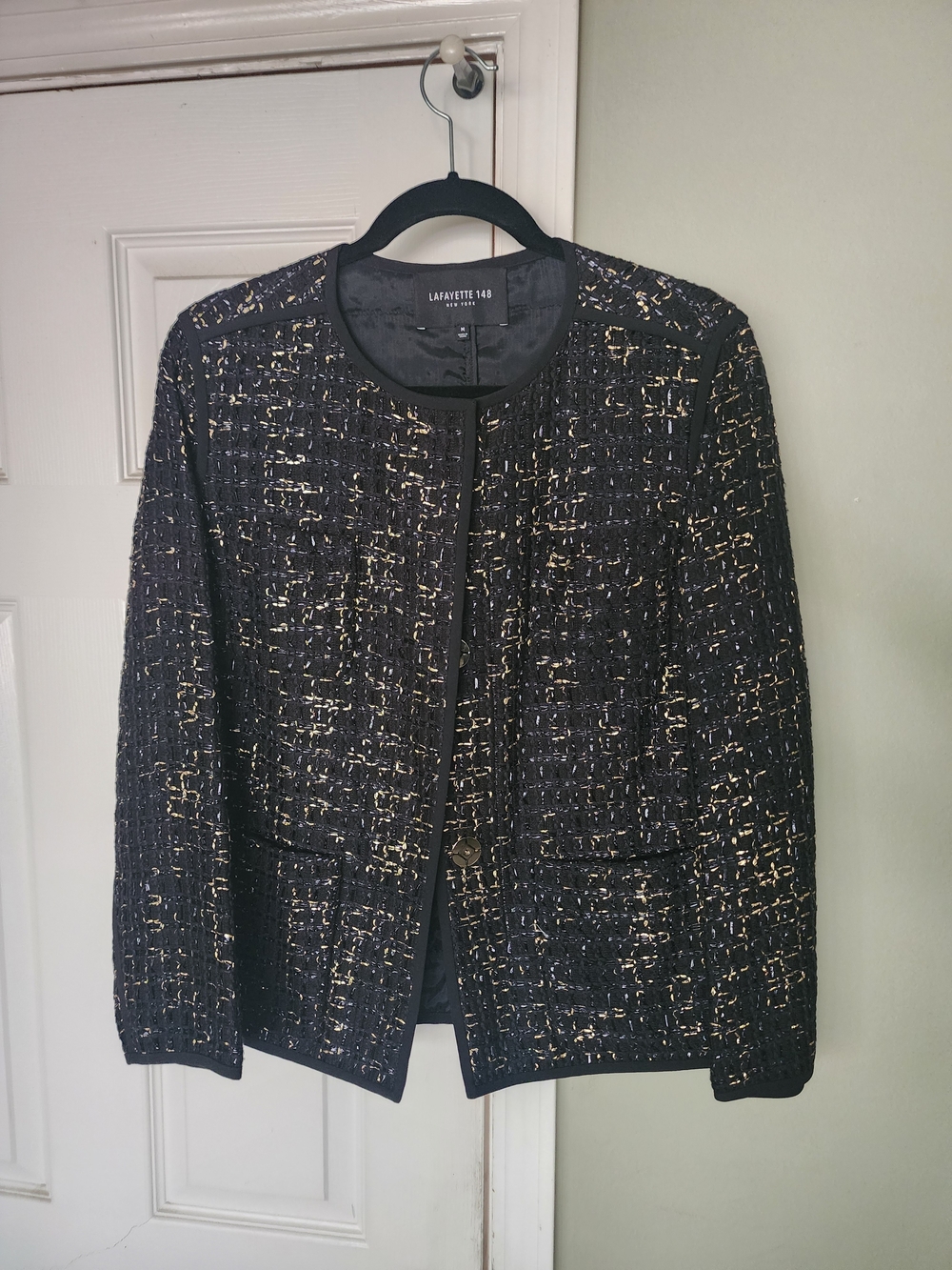 Lafayette 148 New York Black & Gold Tweed Collarless Jacket